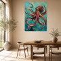 Abstraktes Wandbild oder Gallery Print mit Oktopus in Türkis und Gold