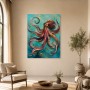 Abstraktes Wandbild oder Gallery Print mit Oktopus in Türkis und Gold