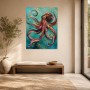 Abstraktes Wandbild oder Gallery Print mit Oktopus in Türkis und Gold