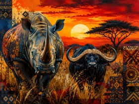 Afrikanische Tierwelt als Leinwand oder Acrylbild in expressiver Farbkomposition