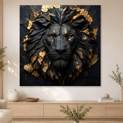 Majestätischer Löwe als Wandbild oder Fine Art Print in Schwarz und Gold