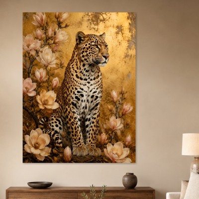 Leopard mit Magnolien als Wandbild oder Fine Art Print