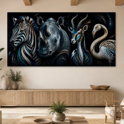 Zebra, Nashorn, Antilope und Flamingo als Kunstwerk oder Acrylbild