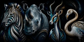 Zebra, Nashorn, Antilope und Flamingo als Kunstwerk oder Acrylbild