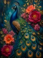 Pfau mit Blütenpracht als Wandbild oder Fine Art Print