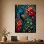Pfau mit Blütenpracht als Wandbild oder Fine Art Print