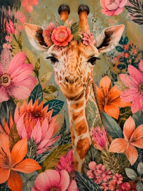 Giraffe im Blütenmeer als Wandbild oder Fine Art Print