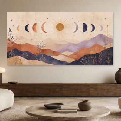 Mystische Mondphasen zwischen Bergen, Wandbild oder Fine Art Print