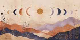 Mystische Mondphasen zwischen Bergen, Wandbild oder Fine Art Print
