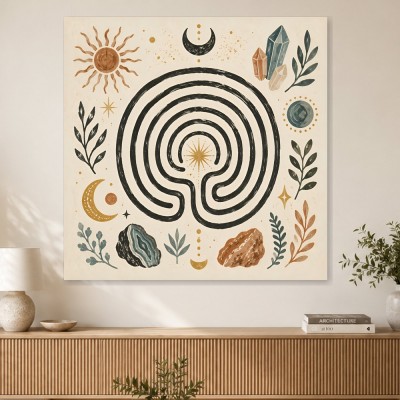 Boho Wandbild mit Sonnenmotiv, Leinwand oder Poster