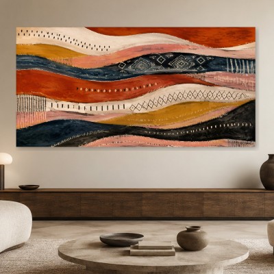 Abstraktes Wandbild in Rost, Creme und Nachtblau, Kunstdruck oder Gallery Print