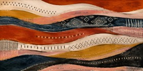 Abstraktes Wandbild in Rost, Creme und Nachtblau, Kunstdruck oder Gallery Print