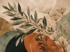 Botanisches Abstraktes Wandbild oder Leinwand mit ruhigen Naturformen