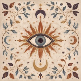 Mystisches Auge mit Sonne und Mond als Wandbild oder Kunstwerk