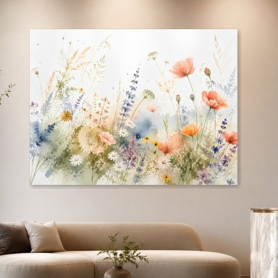 Florale Aquarellwiese als Leinwand oder Poster für moderne Wohnräume