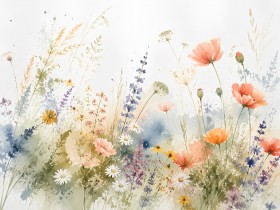 Florale Aquarellwiese als Leinwand oder Poster für moderne Wohnräume