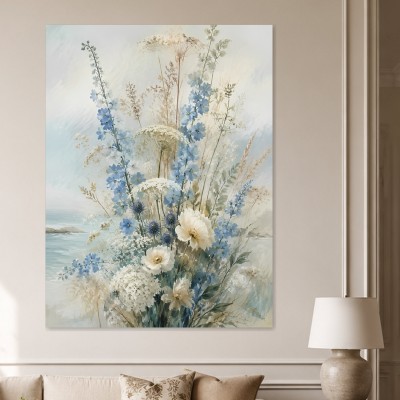 Blumenmeer am Meer, Wandbild oder Leinwandbild in zarten Pastelltönen