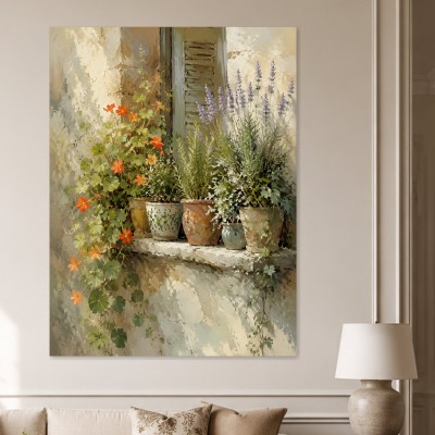 Mediterrane Pflanzen am Fenster, Leinwand oder Kunstdruck mit Charme