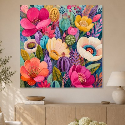 Farbenfrohes Blumenmeer als Leinwandbild oder Poster