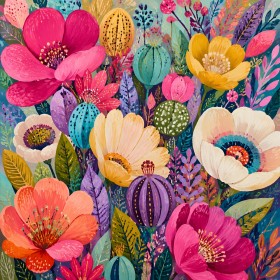 Farbenfrohes Blumenmeer als Leinwandbild oder Poster