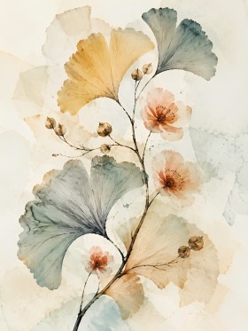 Botanische Aquarellkunst, Wandbild oder Kunstdruck in zarten Naturtönen