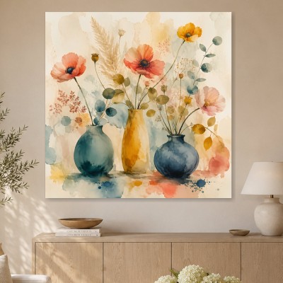 Aquarell Blumenstillleben als Leinwand oder Poster mit sanften Vasen