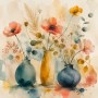 Aquarell Blumenstillleben als Leinwand oder Poster mit sanften Vasen