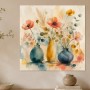 Aquarell Blumenstillleben als Leinwand oder Poster mit sanften Vasen
