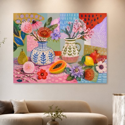Farbenfrohes Blumenstillleben als Kunstwerk oder Poster