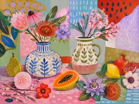 Farbenfrohes Blumenstillleben als Kunstwerk oder Poster