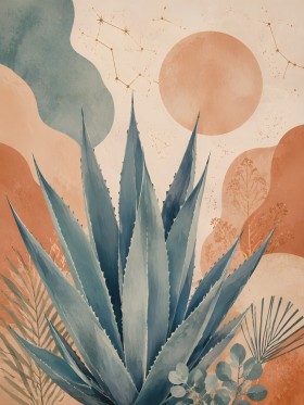 Botanisches Wandbild als Poster oder Leinwand mit sanfter Wüstenästhetik