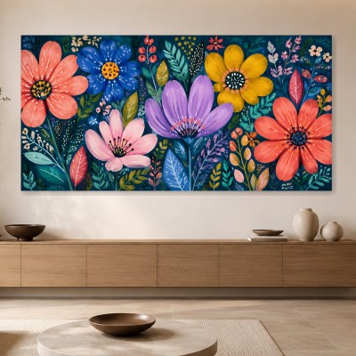 Bunte Blumenwiese als Wandbild oder Leinwandbild in moderner Optik