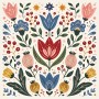 Blumiges Wandbild oder Kunstdruck mit folkloristischer Ornamentik