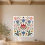 Blumiges Wandbild oder Kunstdruck mit folkloristischer Ornamentik