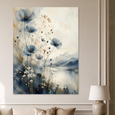 Blaues Blumenmotiv als Kunstwerk oder Leinwandbild