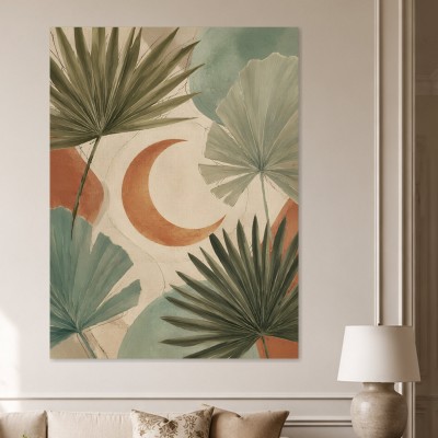 Tropisches Wandbild oder Kunstdruck mit Palmenblättern und Mond