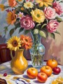 Stillleben Blumen Äpfel