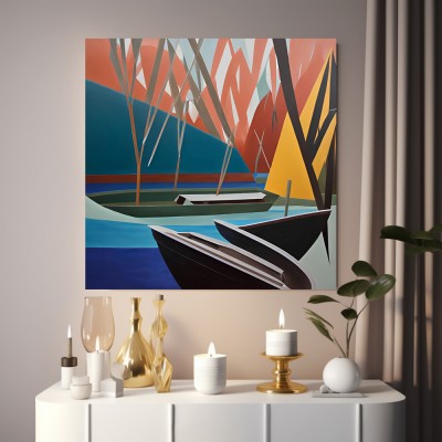 Abstrakt Wald See Schiff