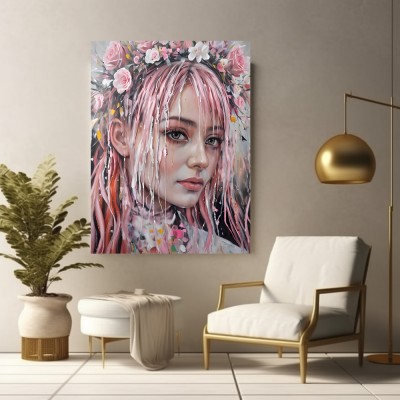 Frau mit Blumenkranz