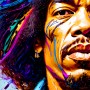 Jimi Hendrix mit bunten Haaren