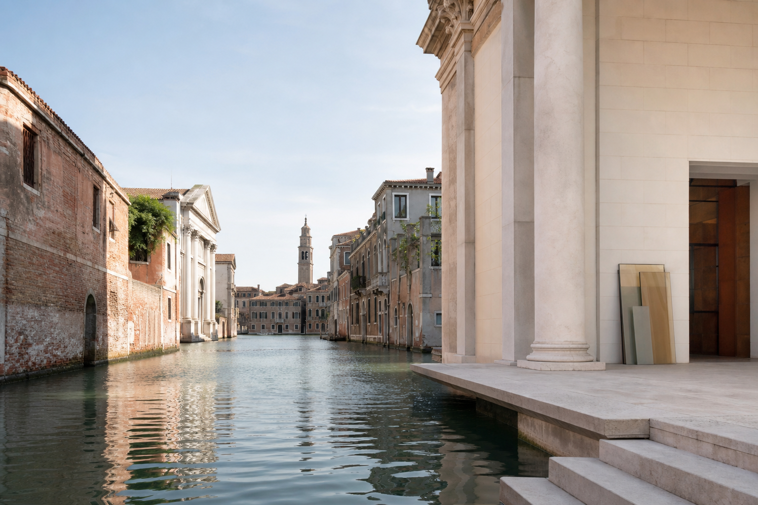 Atmosphärische Ansicht von Venedig mit Wasser und historischer Architektur als neutrales Titelbild zur Biennale 2026.