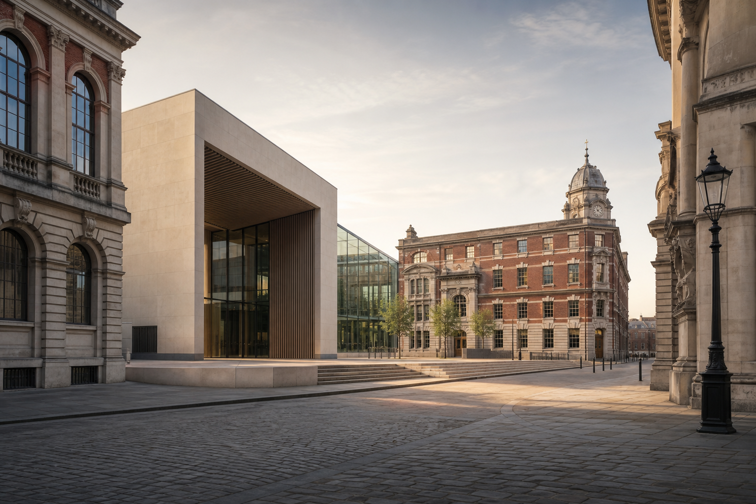 Historisches Stadtquartier mit moderner Museumsarchitektur als Symbol für den neuen Museumssitz in Smithfield.