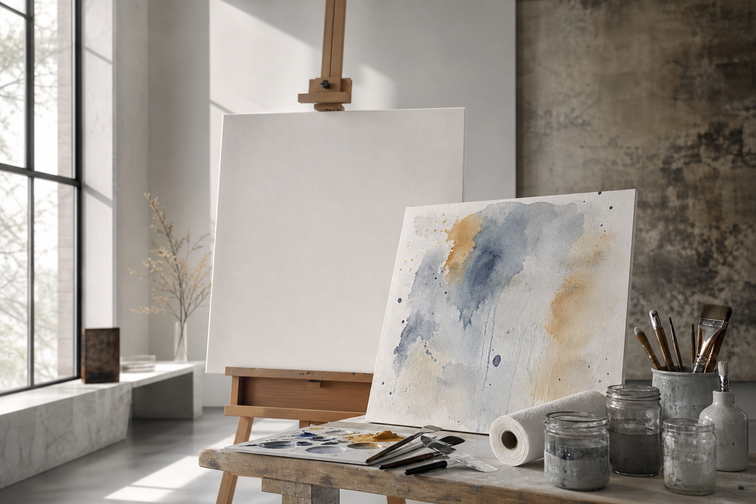 Neutrales Titelbild zu Absorbent Ground und Acryl-Lasuren im Malstudio