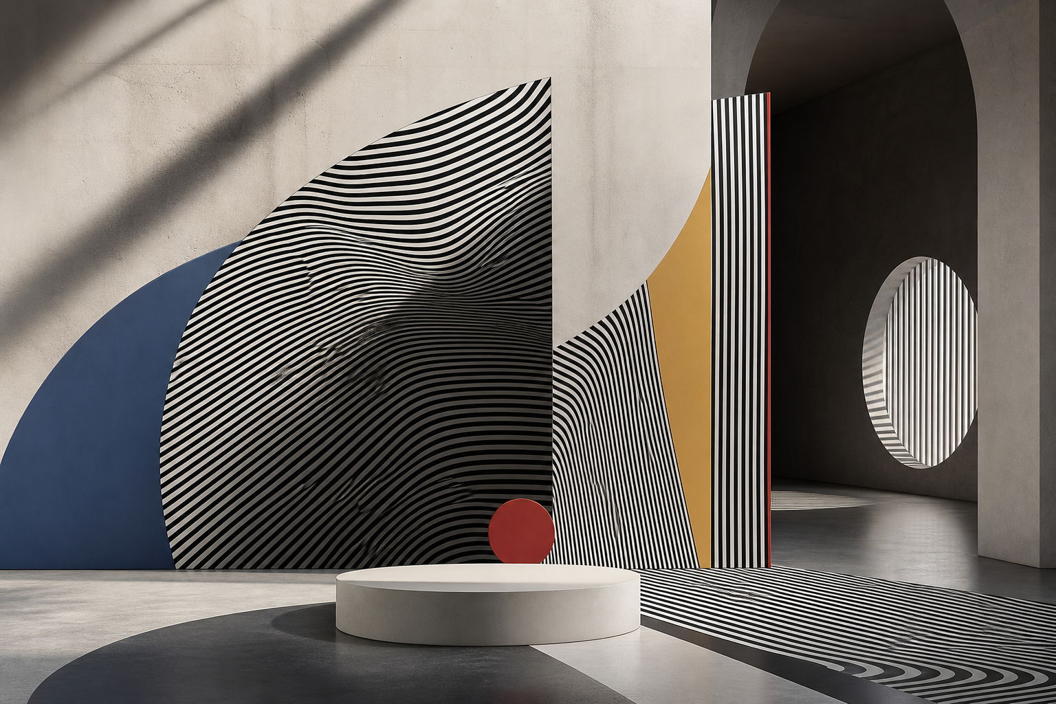 Abstrakte geometrische Komposition mit optischer Spannung im Stil einer neutralen Op-Art-Anmutung